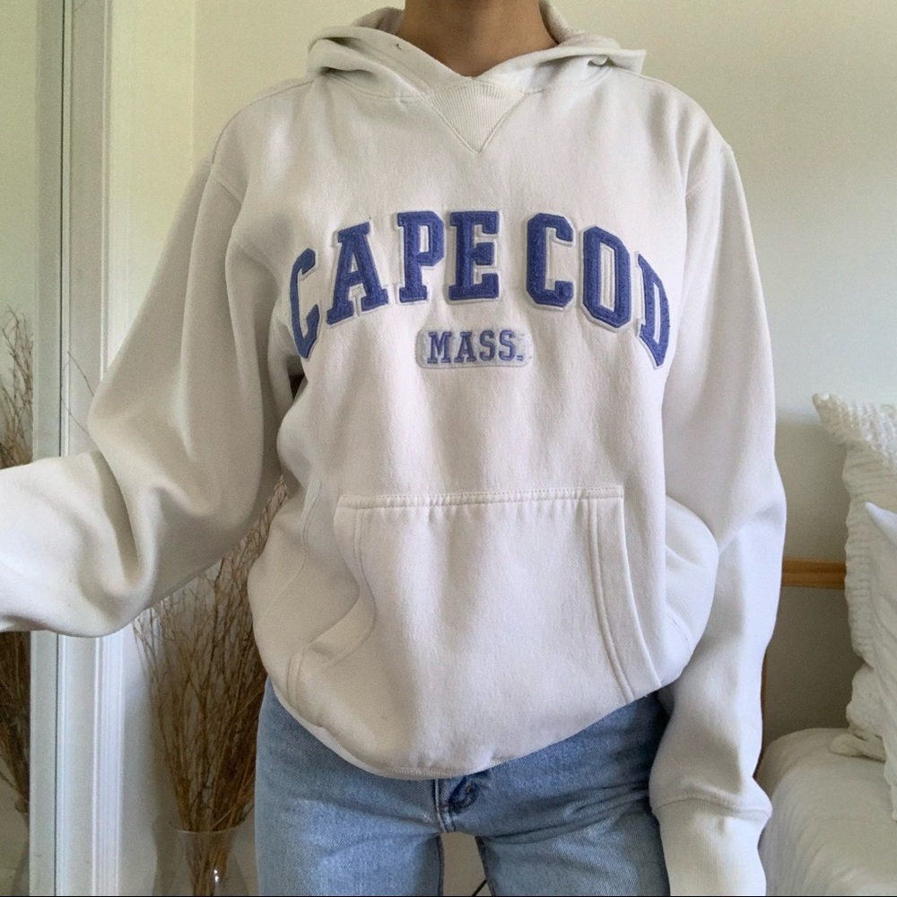 Cape Cod Mass. White Hoodie with Blue Lettering